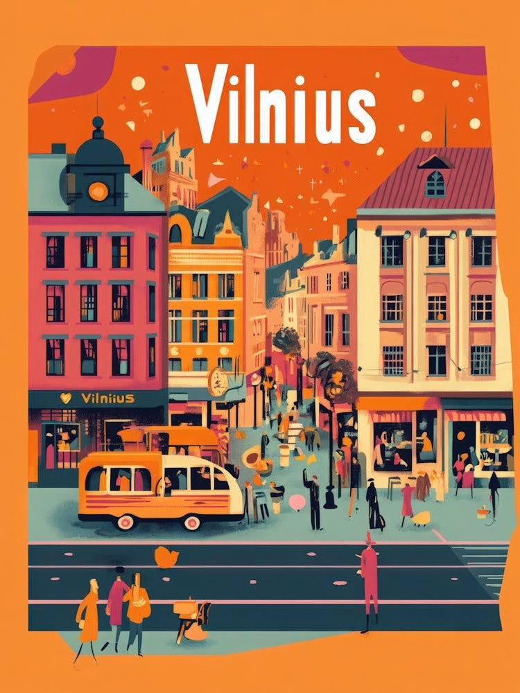 Aihrgdesign A 1970s Inspired Travel Poster For Vilnius Depict Ec2e77b4 48ea 437d B040 209aa0fe04cb 1