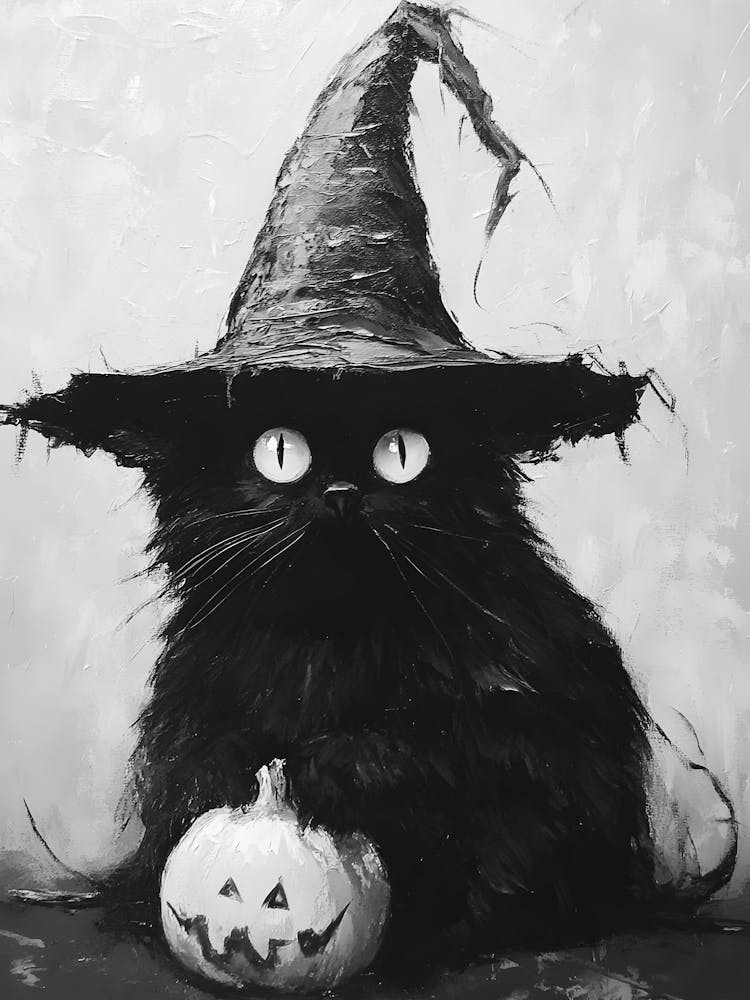 Schwarze Katze Halloween Hexe