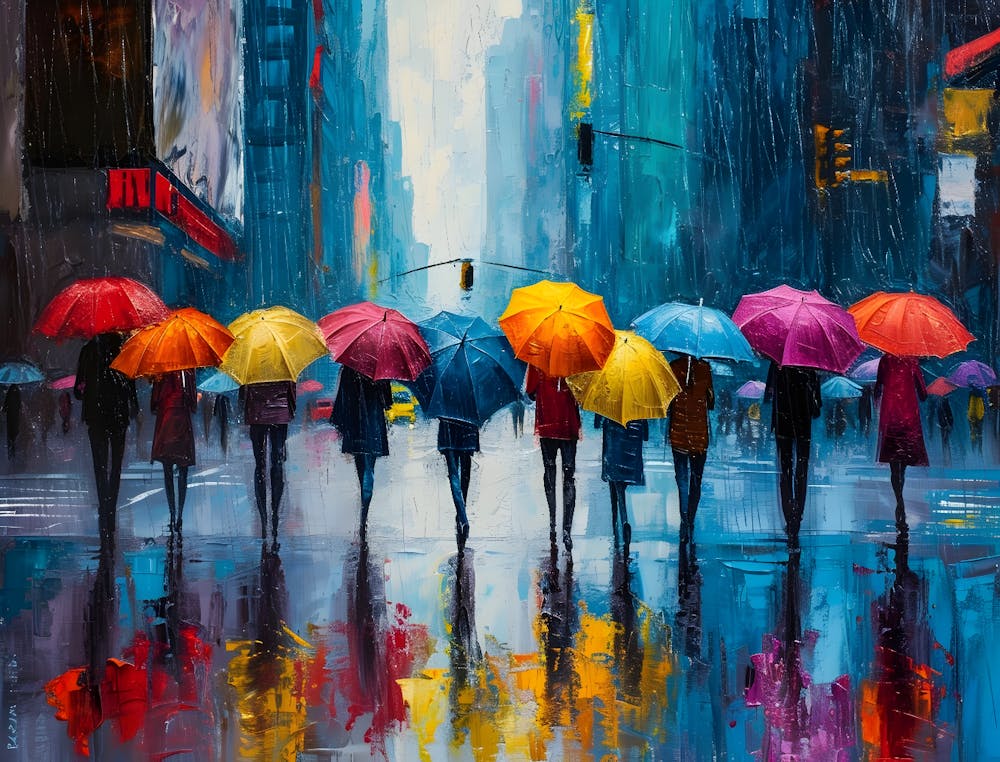Umbrellas In The Rain