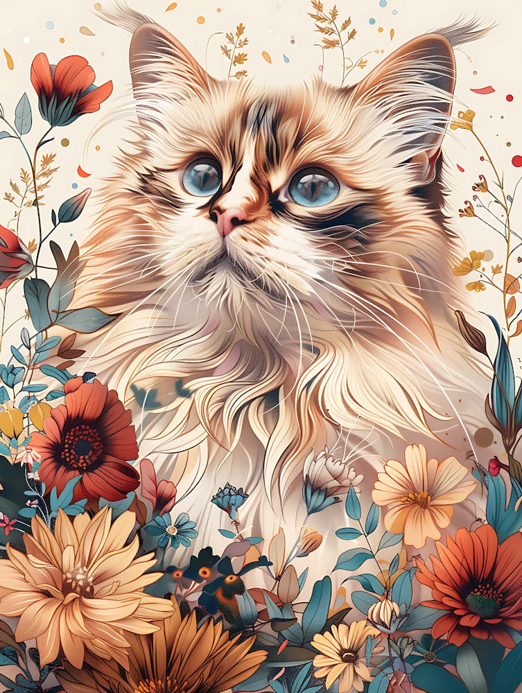 Katze in Blumen 2