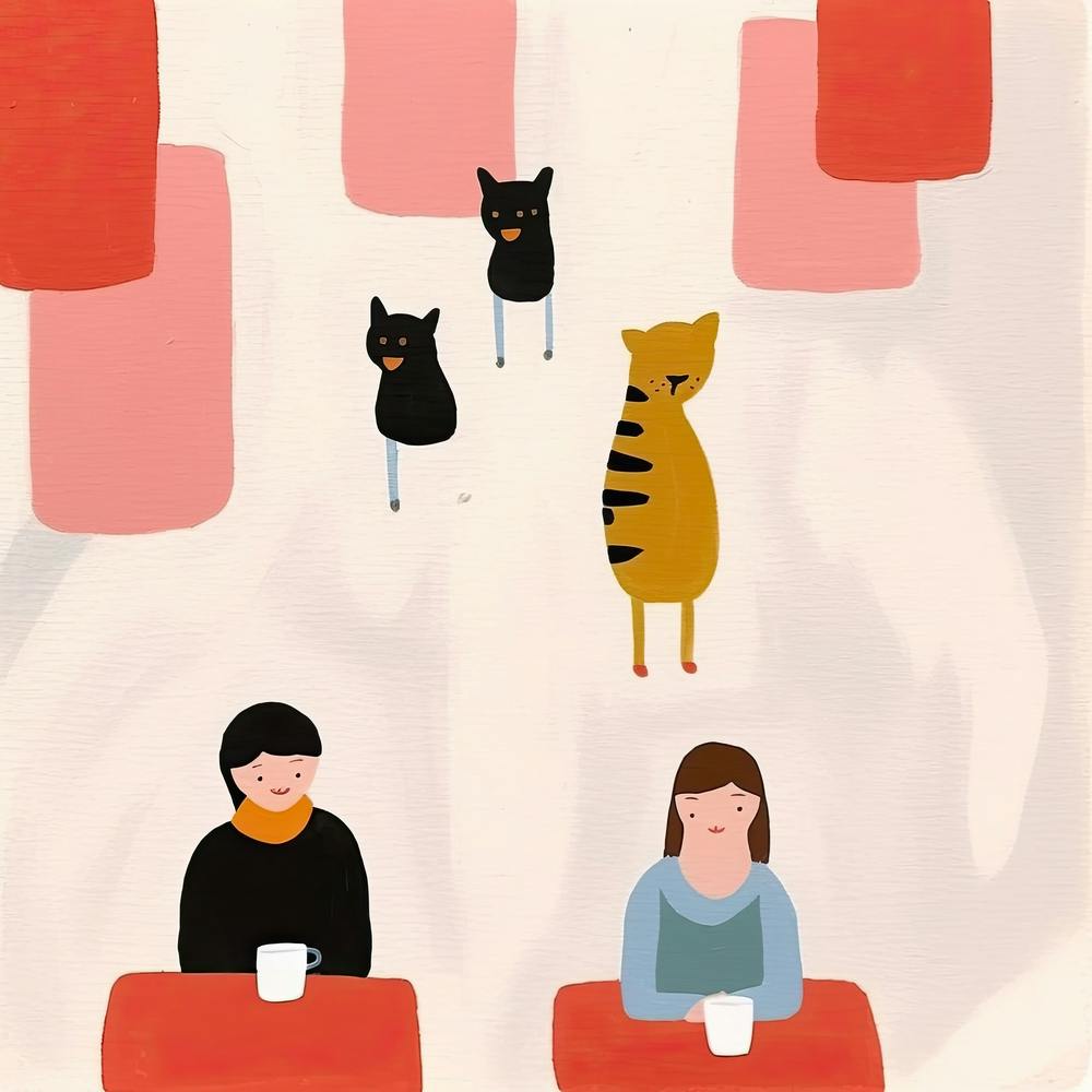 Tiny People At The Cat Cafe Illustration 5