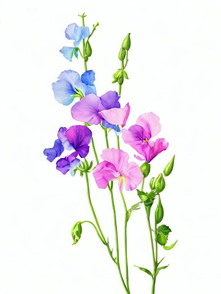 Sweet Pea Watercolour Flower
