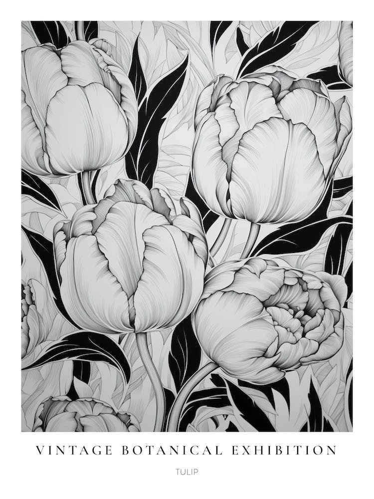 Tulip 3 B&W Vintage Botanical Poster