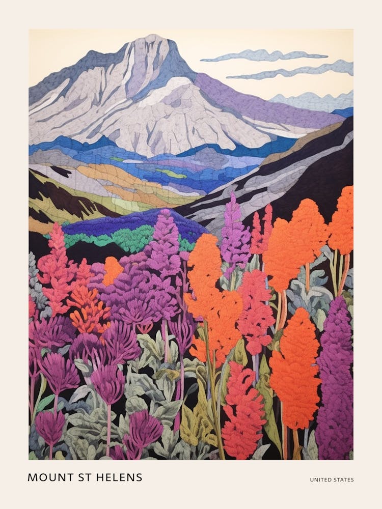 Mount St Helens United States 7 Colourful Mountain Illustration Poster
