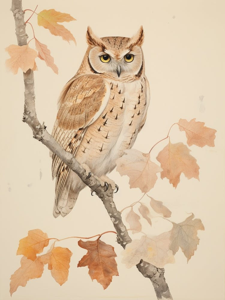 Vintage Bird Drawing Eastern Screech Owl 2