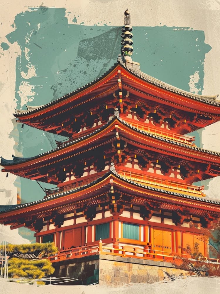 Red Japanese Castle Mid Century Modern 1