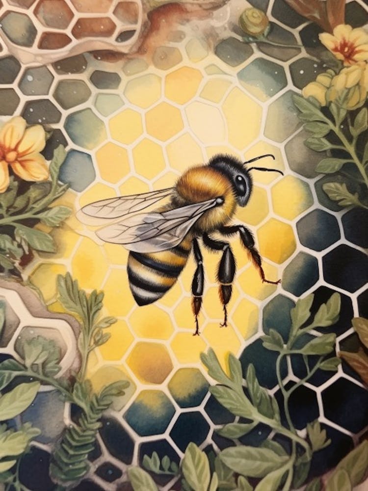 Eastern Bumble Bee Beehive Watercolour Illustration 4
