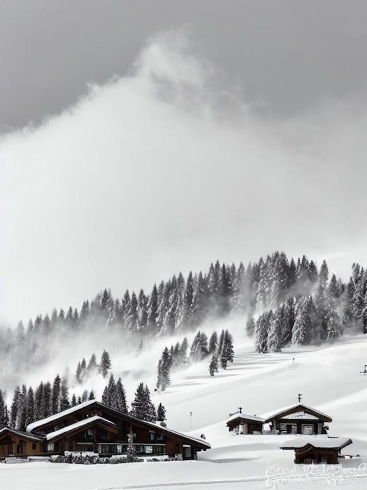 Crans Montana, Switzerland Black And White Skiing Poster