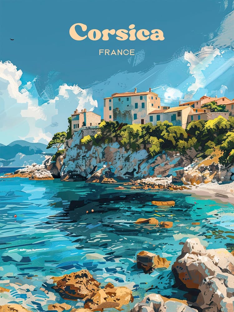 Corsica France Vacation Travel Art Illustration