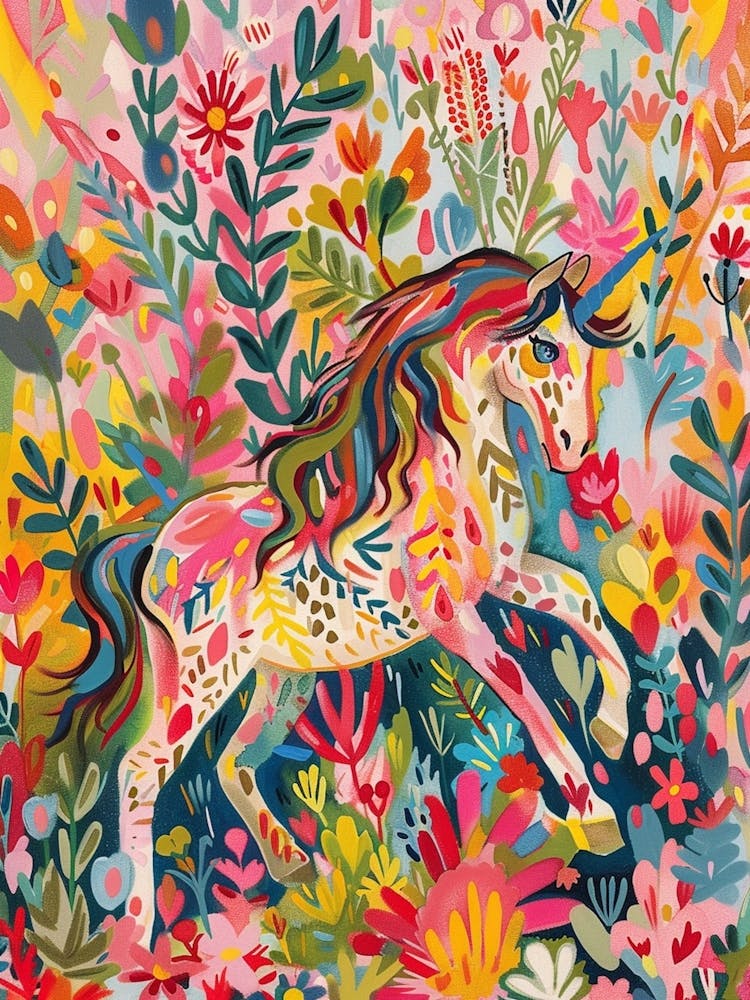 Floral Unicorn Galloping Fauvism Inspired 3
