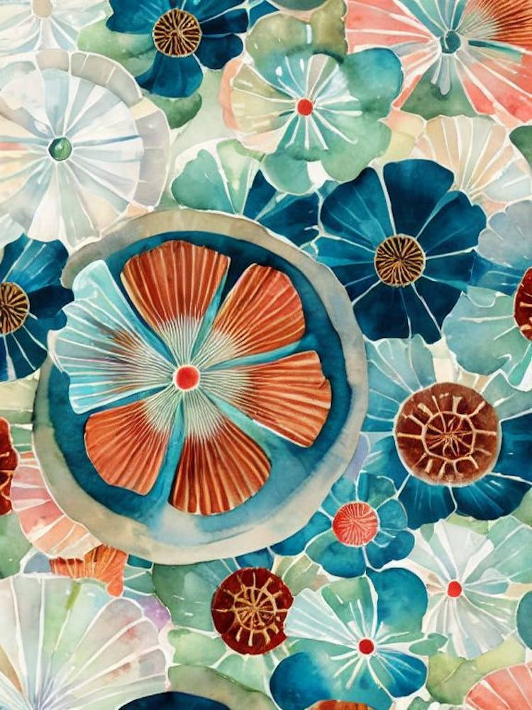 Scallops Vintage Graphic Watercolour