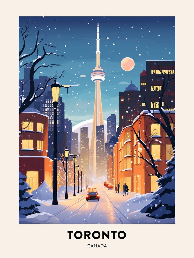 Winter Night  Travel Poster Toronto Canada 1
