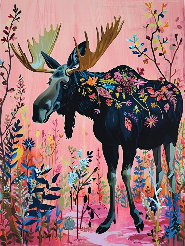 Floral Animal Painting Moose 3