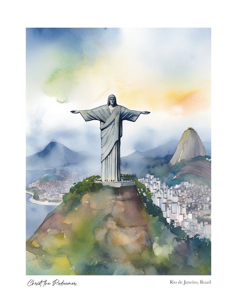 Christ The Redeemer, Rio De Janeiro, Brazil 4 Watercolour Travel Poster