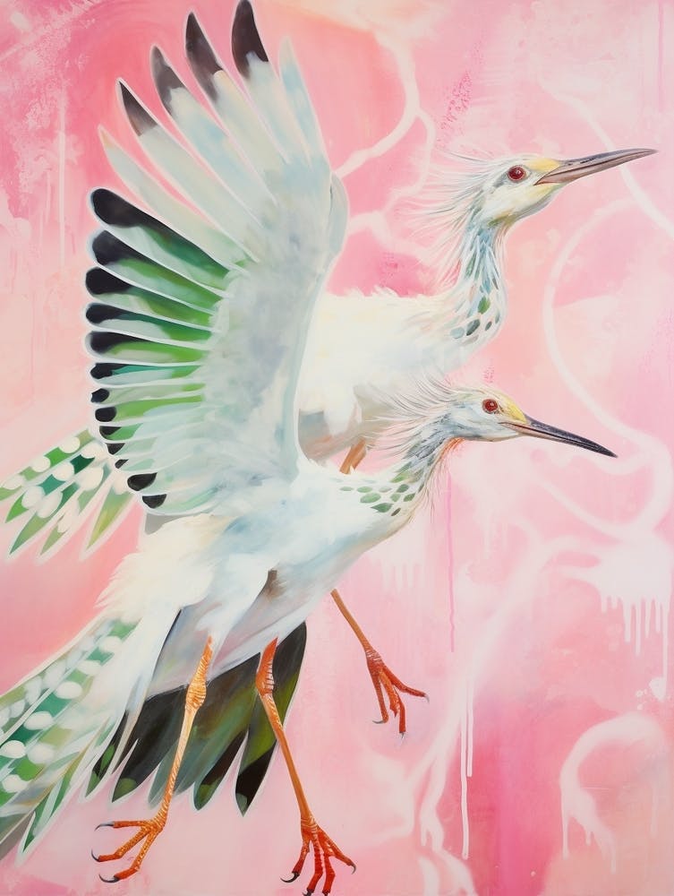 Pink Ethereal Bird Painting Roadrunner 1