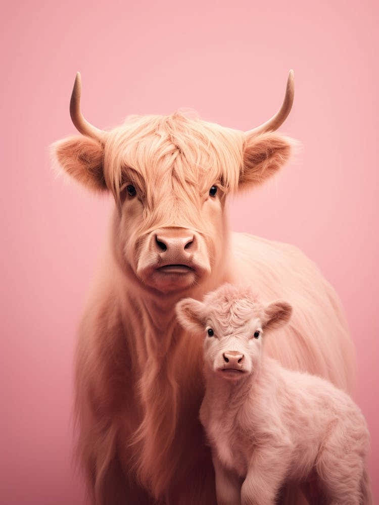 Portrait Of Highland Cow With Calf 1