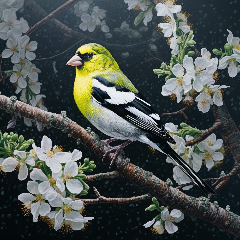 Ohara Koson Inspired Bird Painting American Goldfinch 2 Square