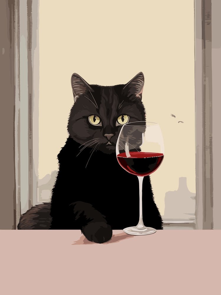 Wine For One Cat Drinking Wine 1 Kitchen Kitchen Dining Room