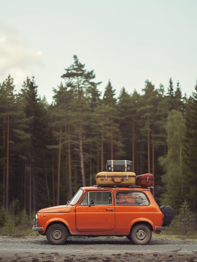 Voiture Orange Avec Bagages
