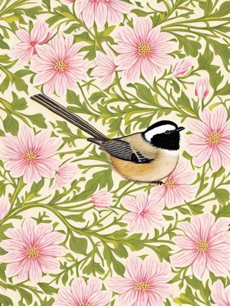 Carolina Chickadee 2 William Morris Style Bird