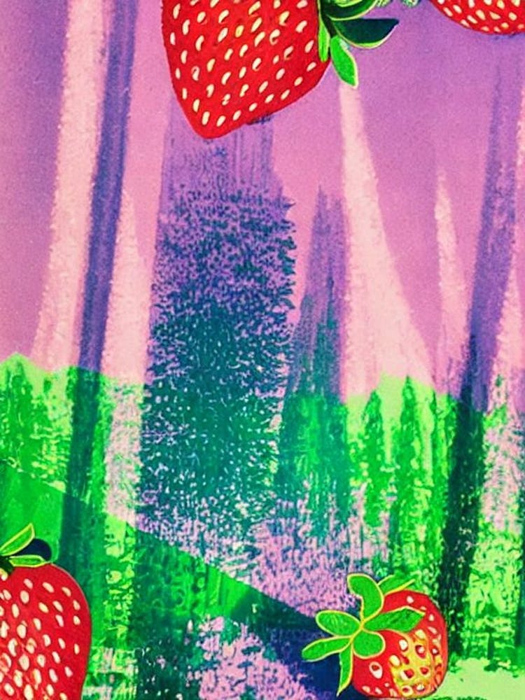Strawberry Risograph Retro Poster Fruit