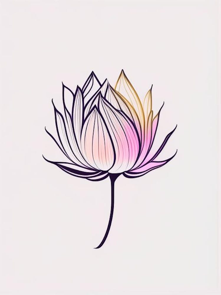 Lotus Flower, Buddhist Symbol Minimal Line Drawing 2