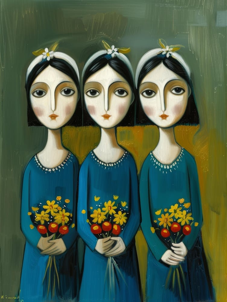 Three Girls With Flowers