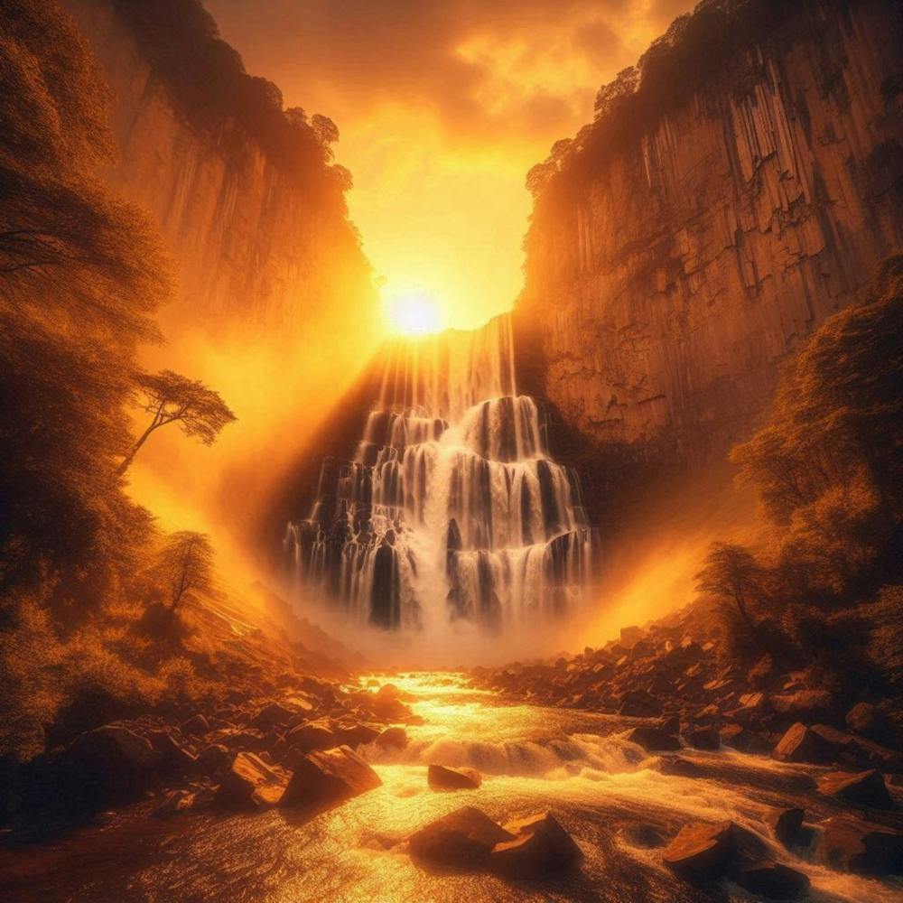 Sunset Over A Waterfall