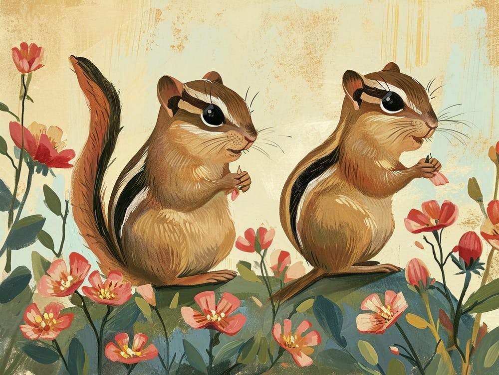Floral Animal Illustration Chipmunk 3