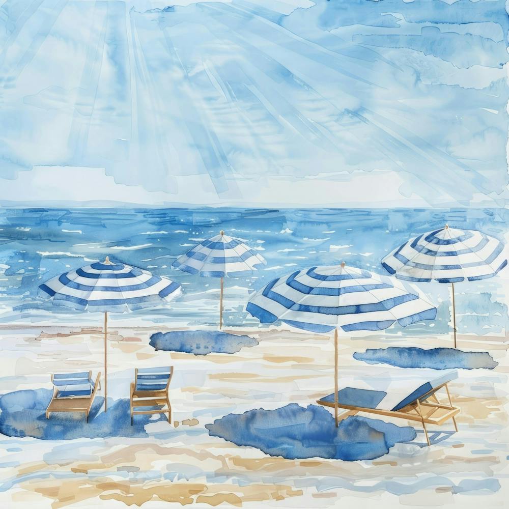 Blue Umbrellas On The Beach 4