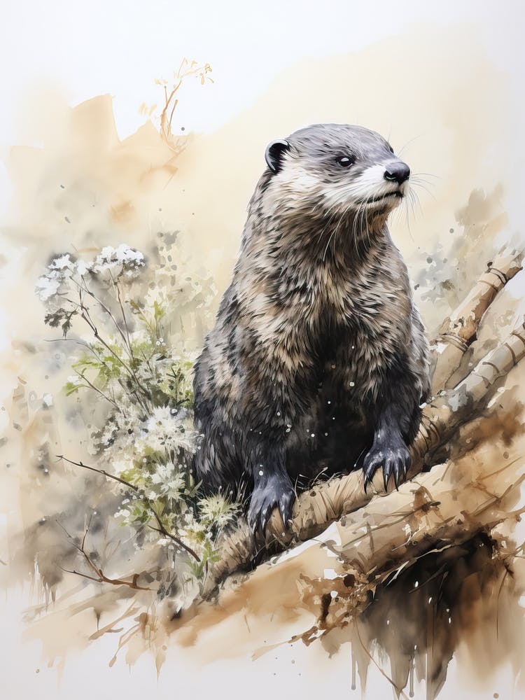 Platypus, Japanese Brush Painting, Ukiyo E, Minimal 1