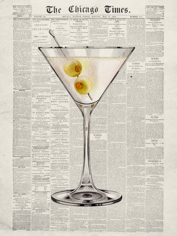 Dirty Martini Cocktail Wall Art Retro Newspaper Print Funky Kitchen Decor 1