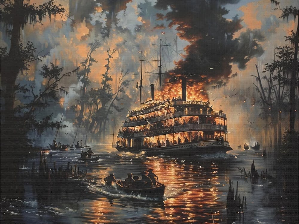 The Mississippi In Time Of War Painting, Wall Art Home Decor, Stretched Artwork, Matte Poster, History Painting, Canvas Print