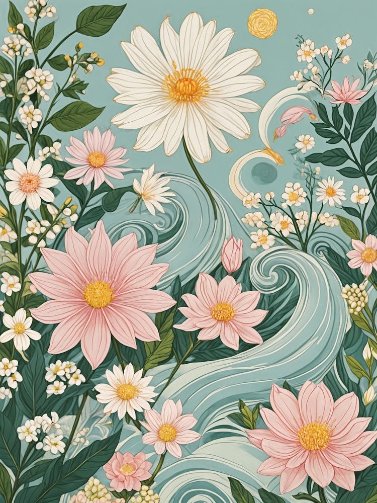 Flowers In The Water Waves