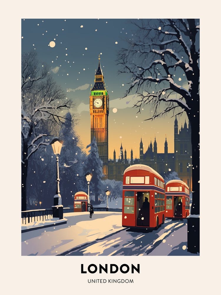 Winter Night  Travel Poster London United Kingdom 7