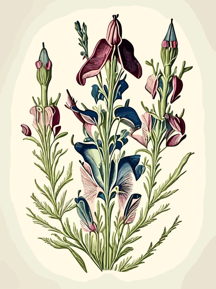 Beardtongue Wildflower Vintage Botanical