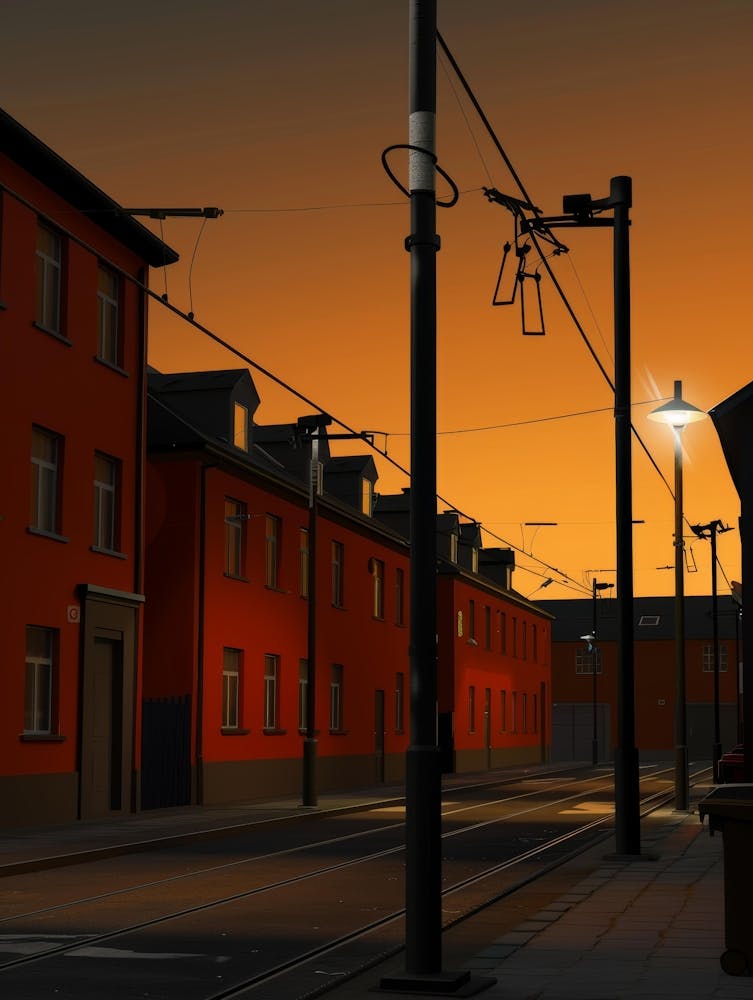 Straßenszene in der Dämmerung
