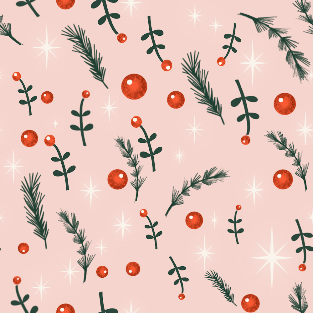 Joyeuses Fêtes Feuillage Rose