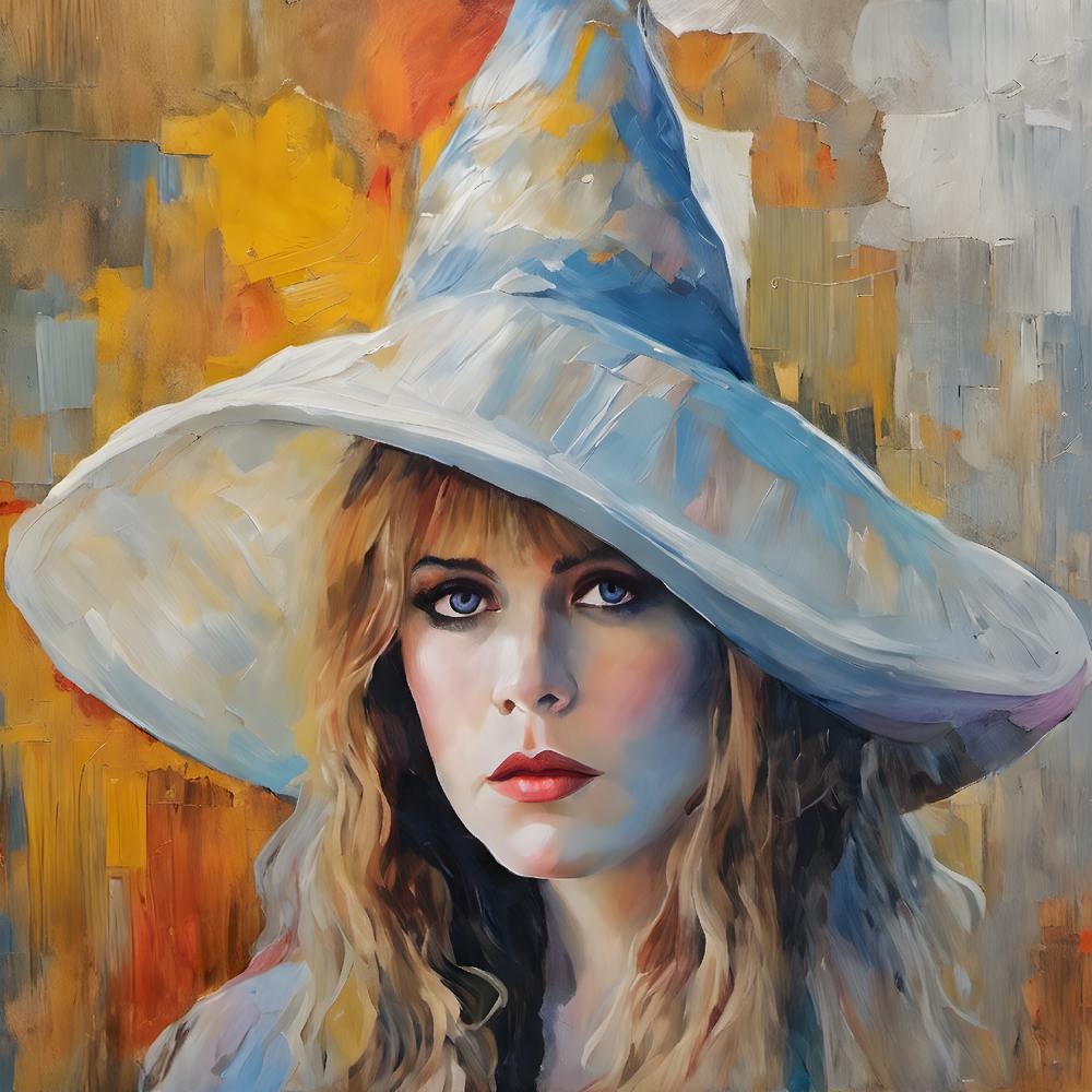 The White Witch - Stevie Beautiful Nicks in a Witchy Hat Free Spirits and Hippies Bohemian Lover Boho Gypsy Oil Painting Witches Everywhere
