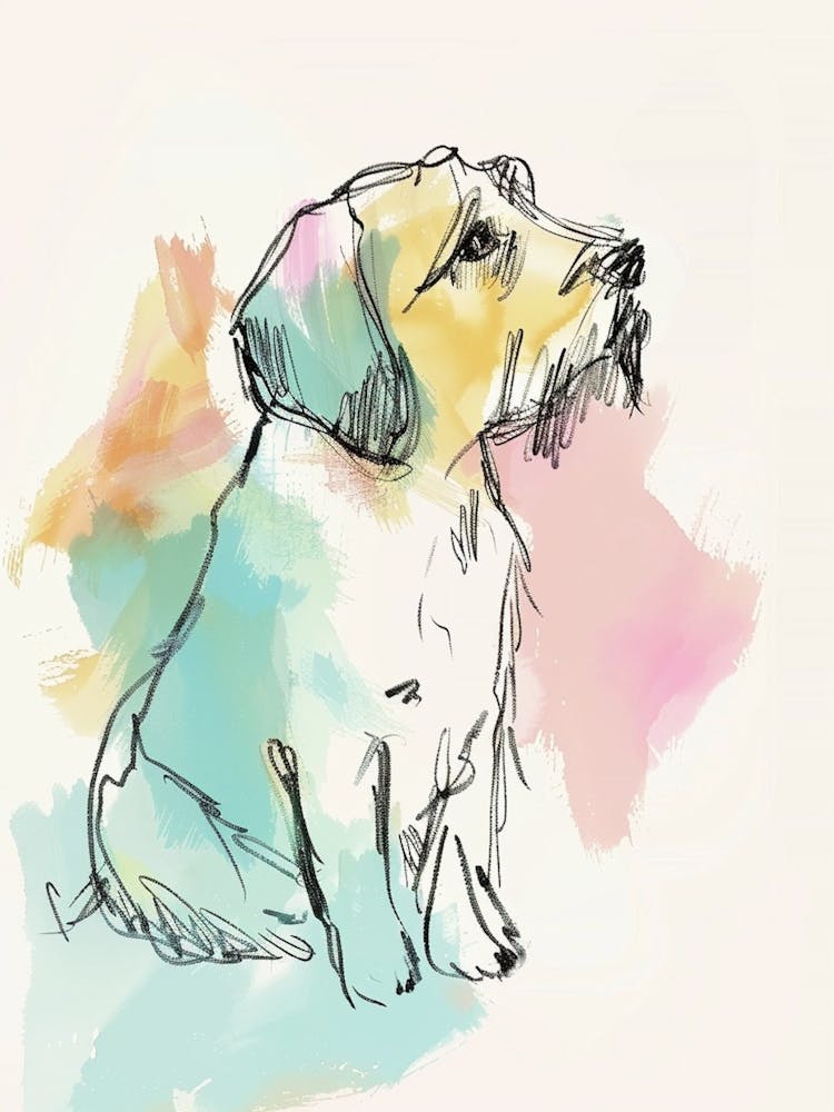 Minimalist Dog Line Illustration Pastel Watercolour