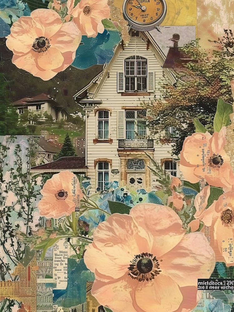 Peach Flowers Scrapbook Collage Cottage 2