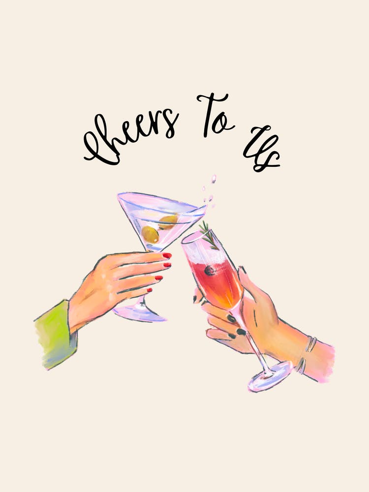 Simple Bar Cart Celebration Art, Hand Drawn Illustration Style