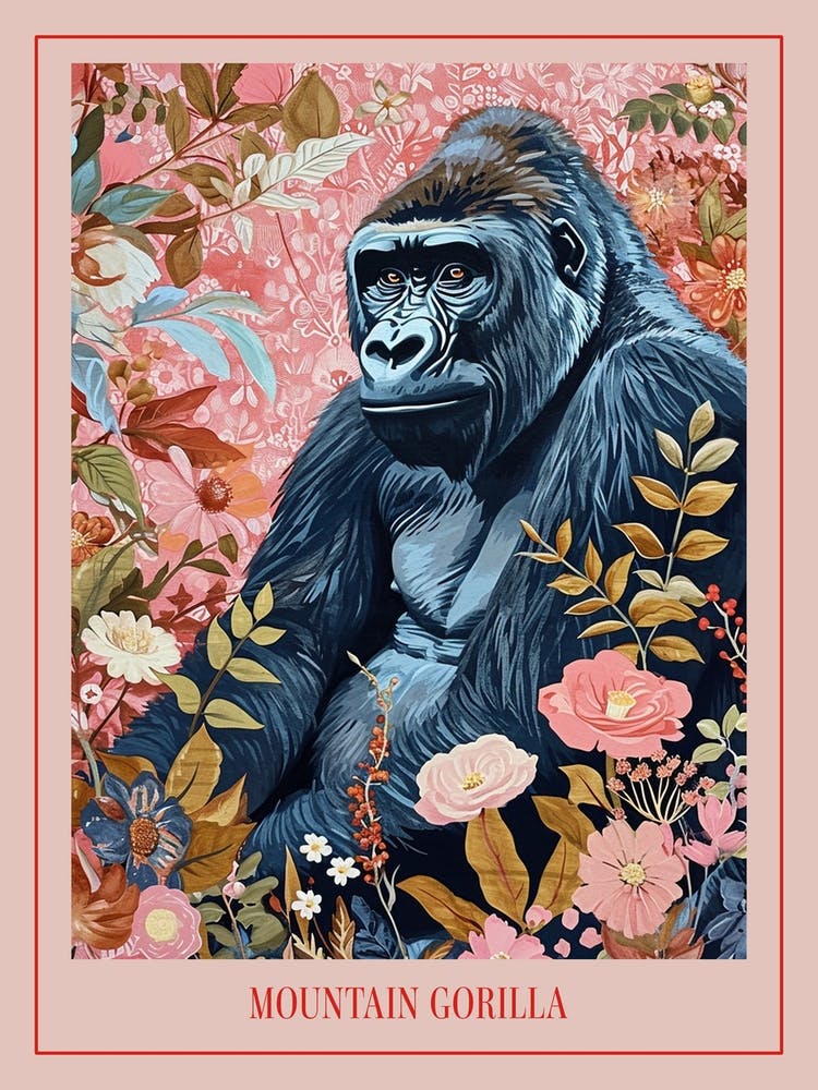 Floral Animal Painting Mountain Gorilla 1 Poster