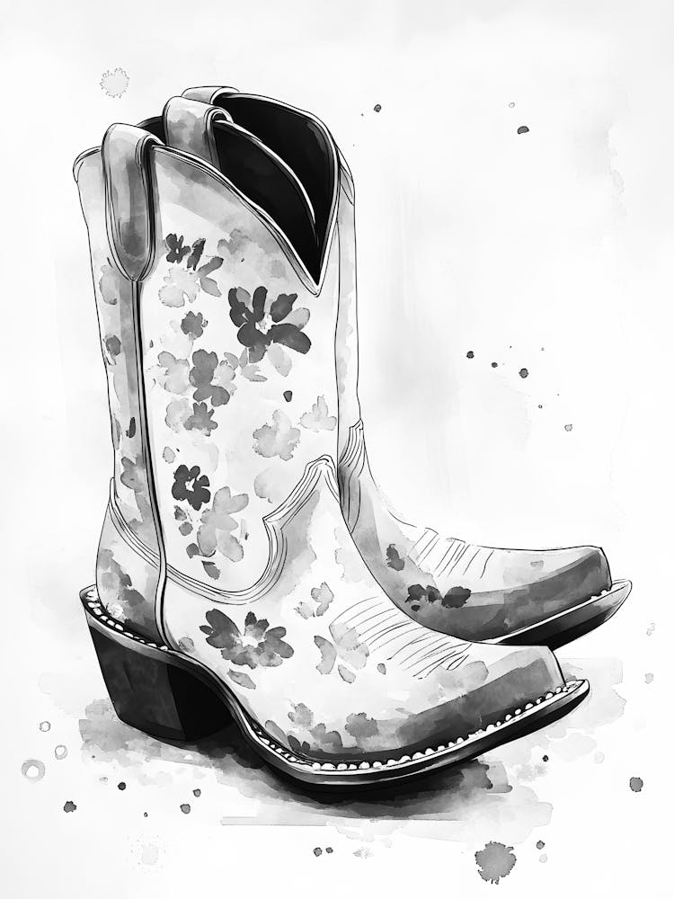 Watercolor Cowboy Boots 1