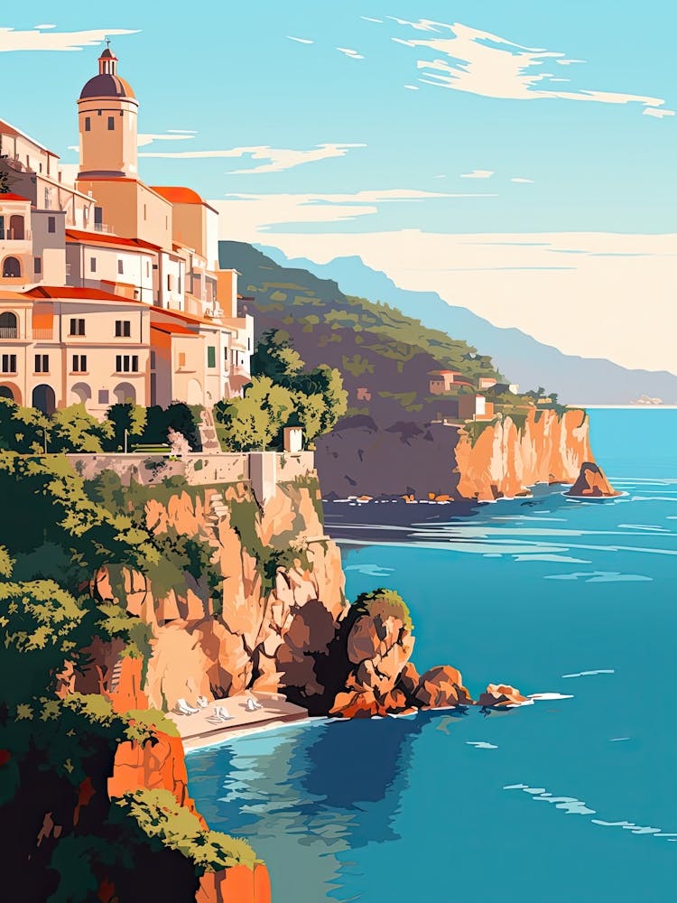 Amalfi Coast, Italy, Flat Illustration 2