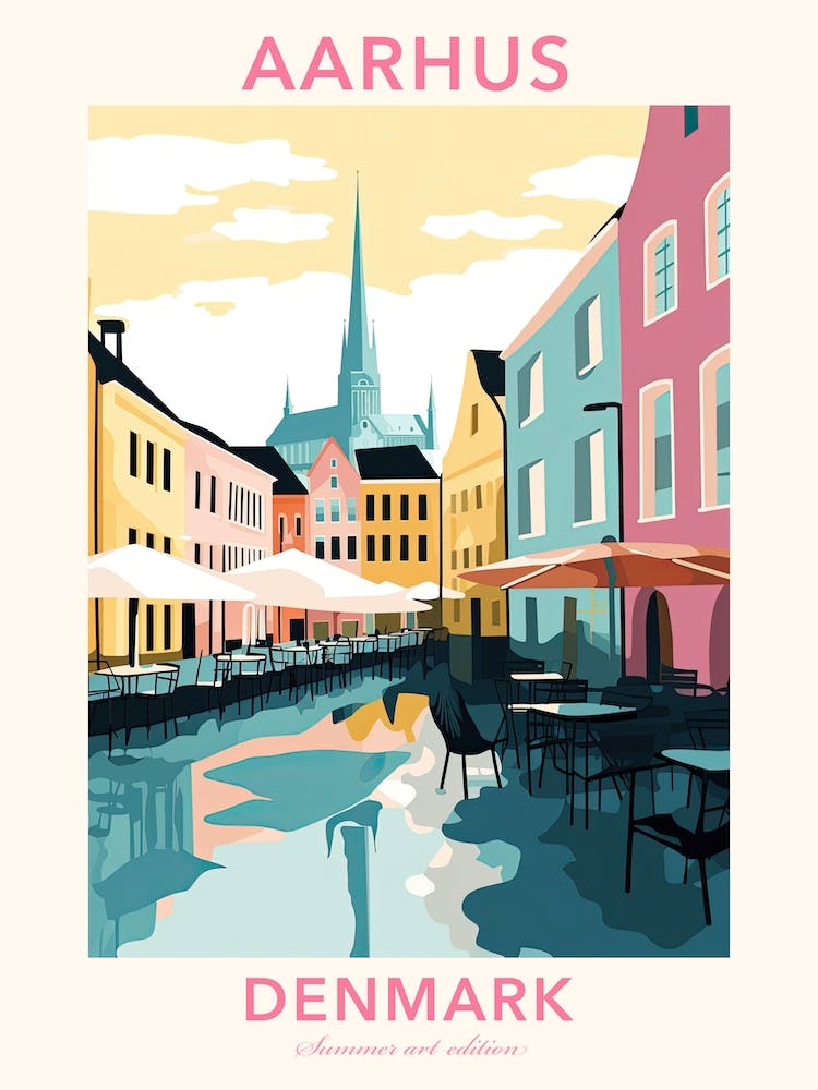 Aarhus, Denmark, Flat Pastels Tones Illustration 3 Poster