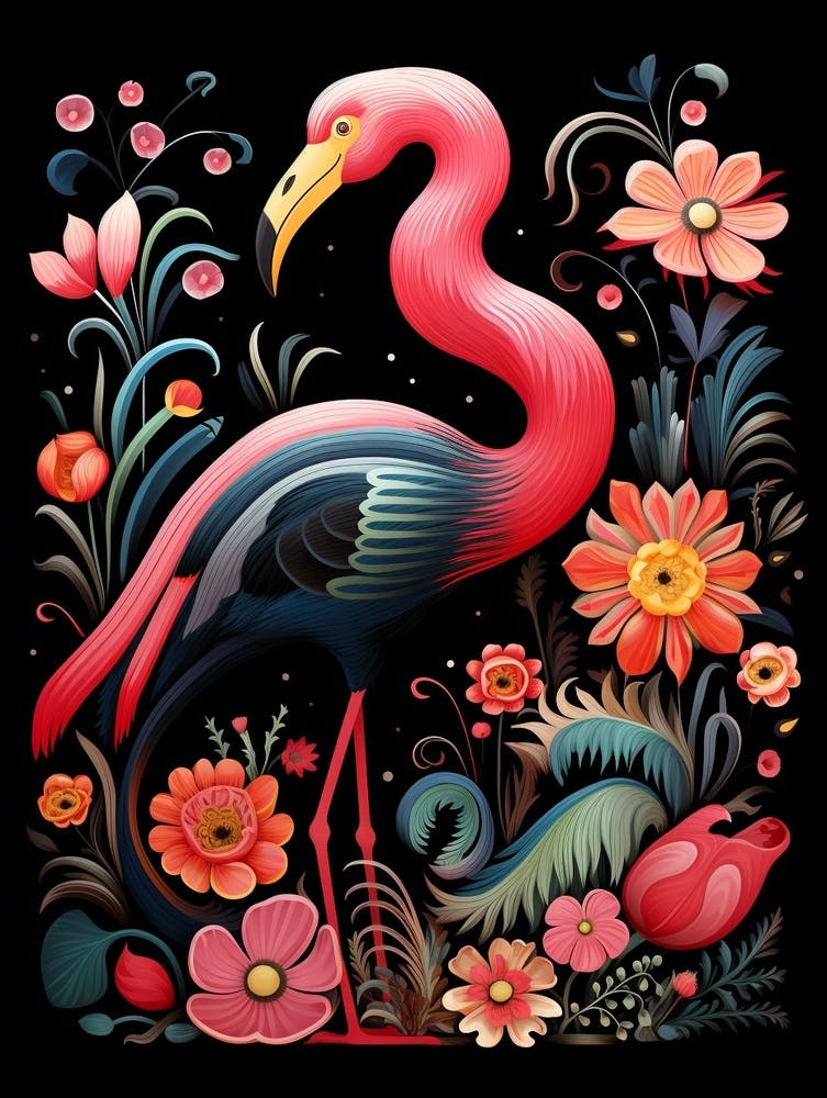 Folk Bird Illustration Flamingo 1