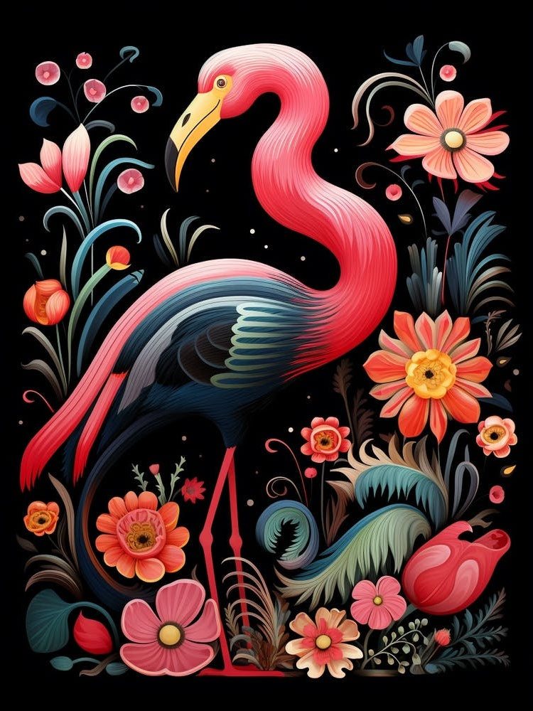 Folk Bird Illustration Flamingo 1