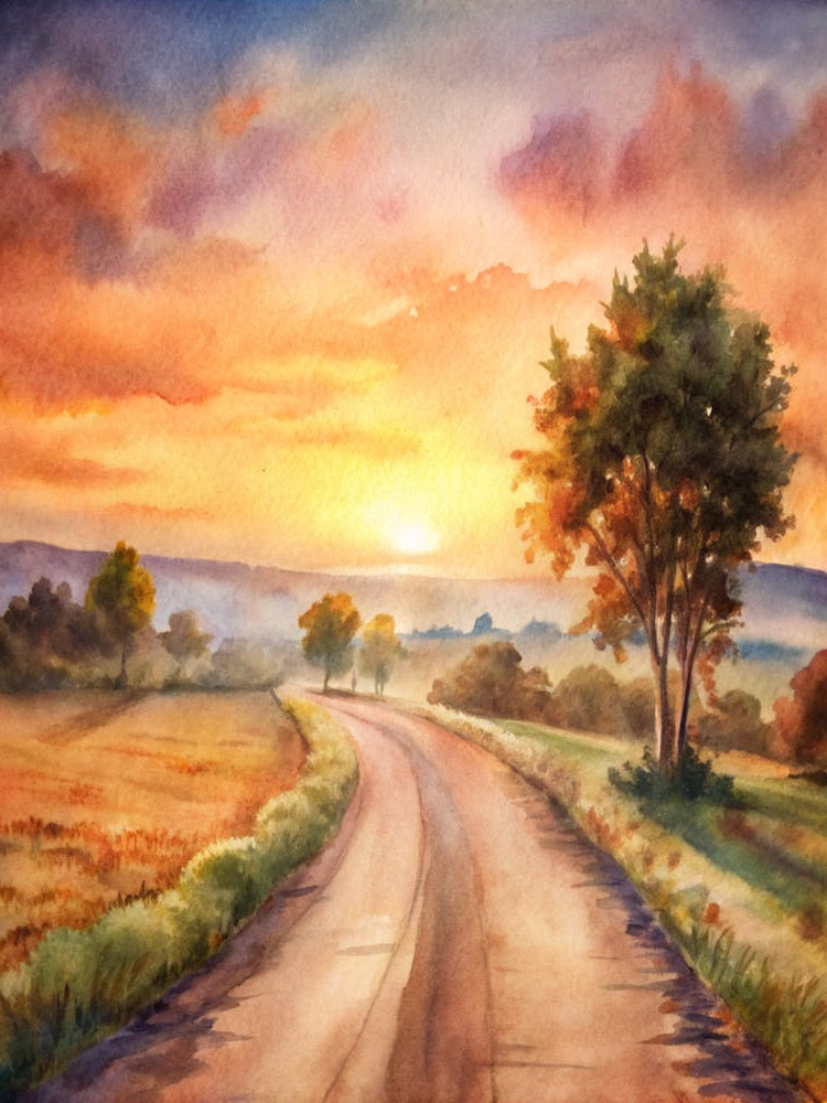 A Peaceful Rural Road Illuminated By The Warm Hue