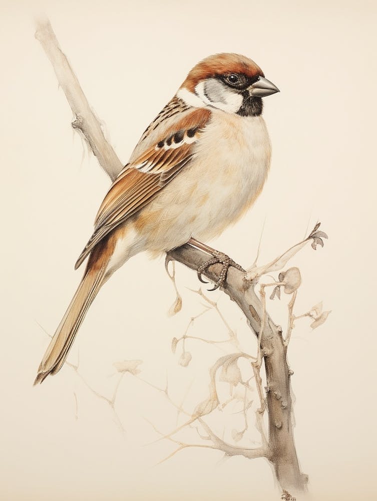 Vintage Bird Drawing Sparrow 3